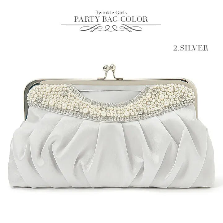 パーティーバッグ 結婚式 バッグ レディース 春夏 パール ビジュー がま口 ベージュ/シルバー/ブラック/ネイビー 大きめサイズパーティーバッグ 謝恩会 二次会 バッグ 同窓会 入園式 入学式 バッグ セレモニーバッグ 結婚式 バッグ フォーマル バ パーティードレス通販TwinkleGIrls