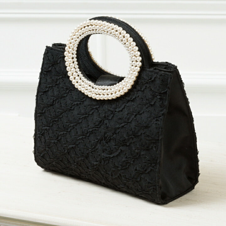 パーティーバッグ謝恩会バッグ結婚式バッグ同窓会お呼ばれ二次会披露宴レディースパールハンドルベージュ/ブラック