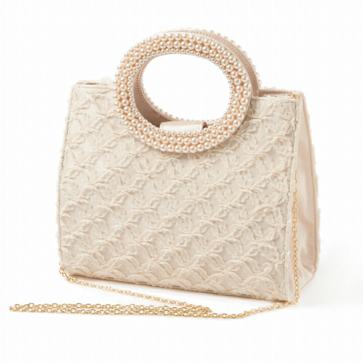 パーティーバッグ謝恩会バッグ結婚式バッグ同窓会お呼ばれ二次会披露宴レディースパールハンドルベージュ/ブラック