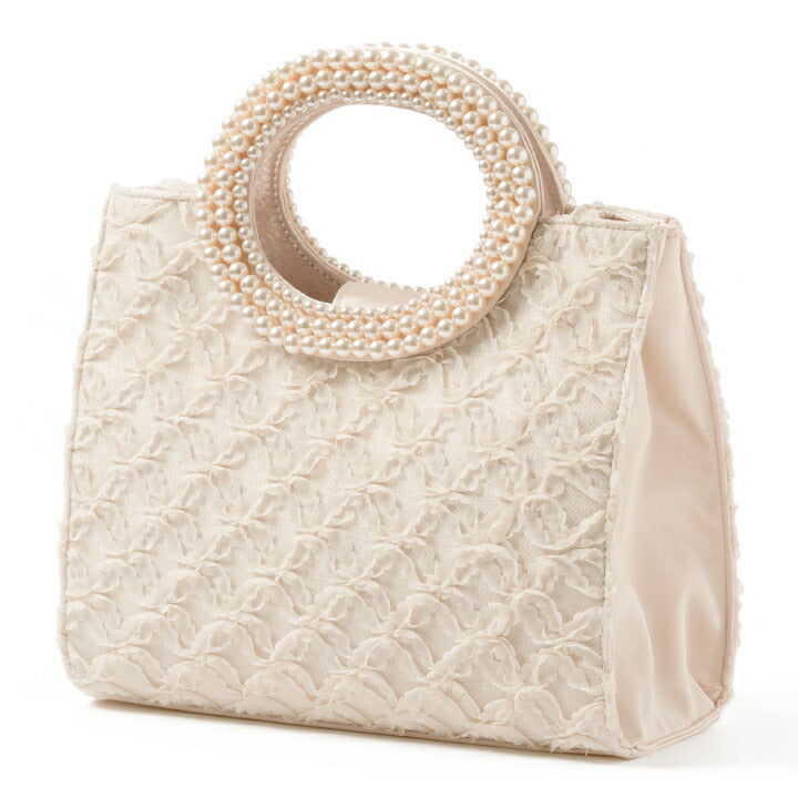 パーティーバッグ謝恩会バッグ結婚式バッグ同窓会お呼ばれ二次会披露宴レディースパールハンドルベージュ/ブラック