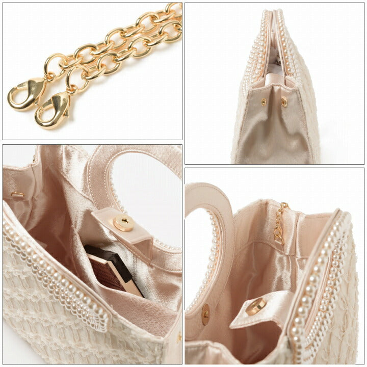 パーティーバッグ謝恩会バッグ結婚式バッグ同窓会お呼ばれ二次会披露宴レディースパールハンドルベージュ/ブラック