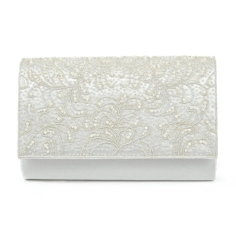 パーティーバッグ 結婚式 バッグ 大きめ パール ビーズ ショルダー シルバー パーティ バッグ サテン 披露宴 お呼ばれ フォーマル レディース パーティードレス通販TwinkleGIrls