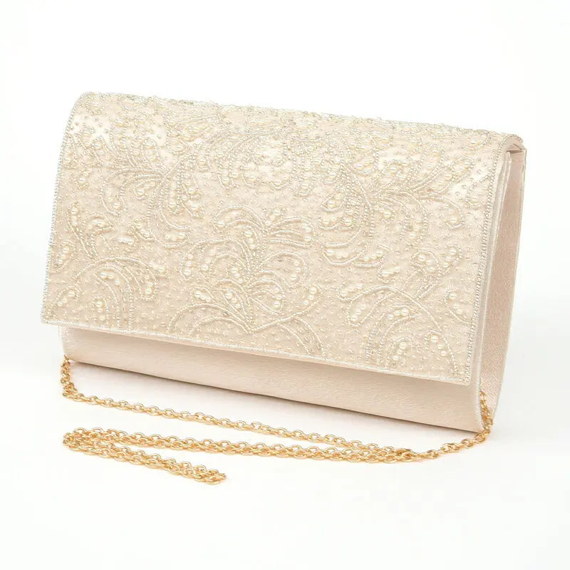 パーティーバッグ結婚式バッグ大きめパールビーズショルダーシルバーパーティバッグサテン披露宴お呼ばれフォーマルレディース即日配送