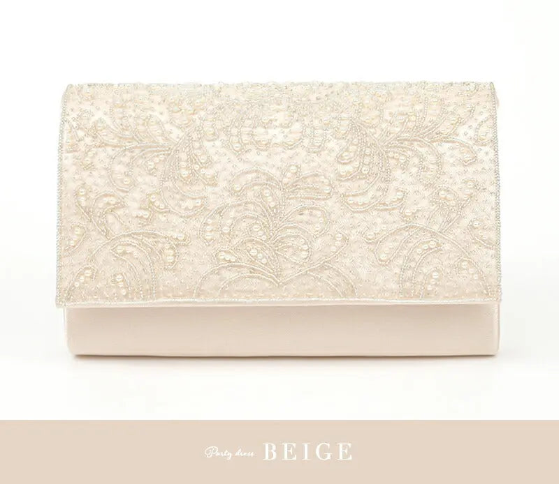 パーティーバッグ結婚式バッグ大きめパールビーズショルダーシルバーパーティバッグサテン披露宴お呼ばれフォーマルレディース即日配送