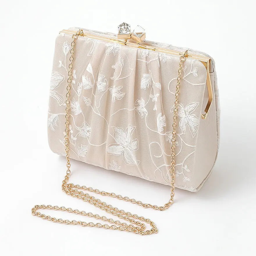 結婚式バッグパーティーバッグレディース春夏スクエアレース/がま口/ショルダー/シルバー/クラッチ/2WAY