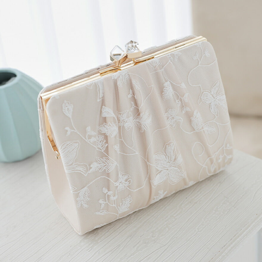 結婚式バッグパーティーバッグレディース春夏スクエアレース/がま口/ショルダー/シルバー/クラッチ/2WAY