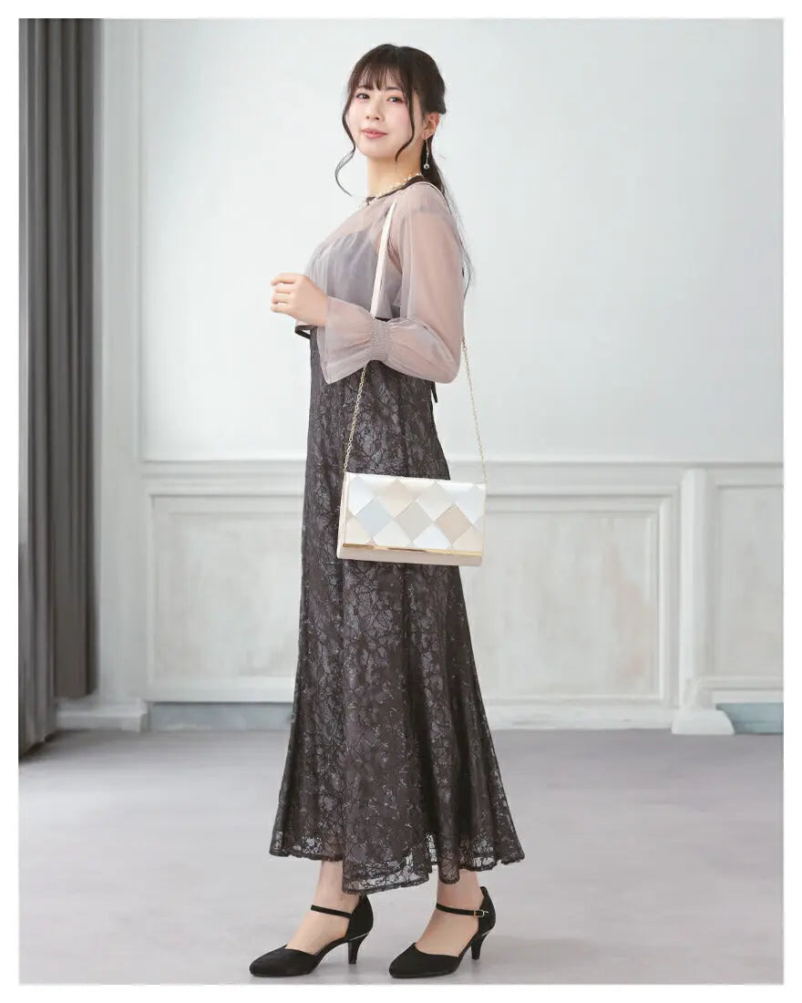 パーティーバッグ結婚式バッグお呼ばれ謝恩会二次会レディース秋冬ショルダーグレー大きめサイズ