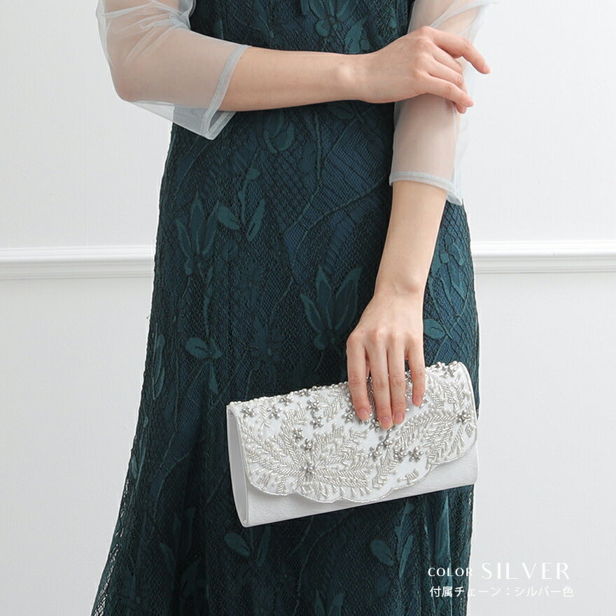 パーティーバッグ結婚式バッグレディース秋冬ビーズ刺しゅう/フェイクパール/ビーズ/スパンコール/コンパクト/2WAY小さめ