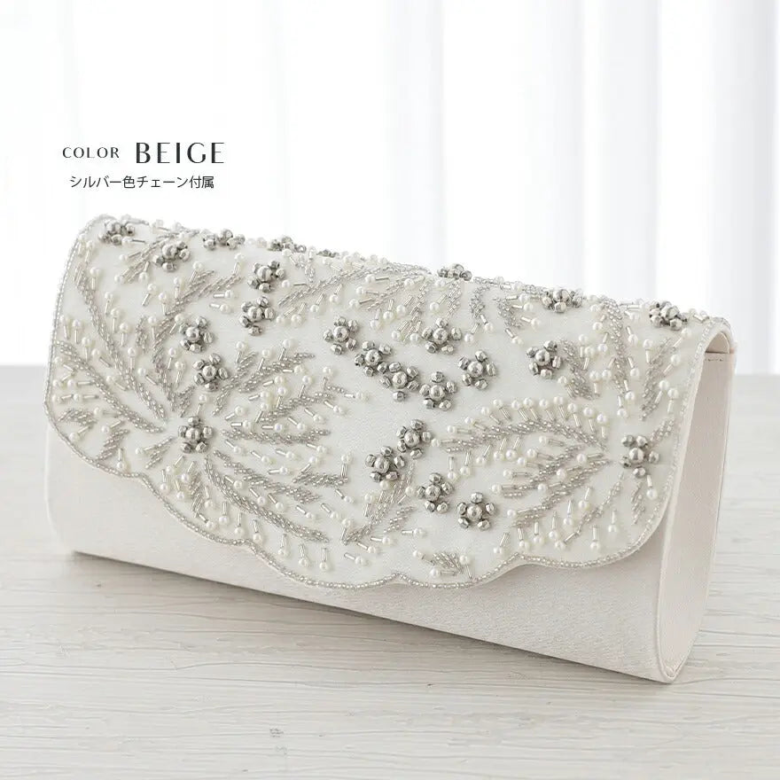 パーティーバッグ結婚式バッグレディース秋冬ビーズ刺しゅう/フェイクパール/ビーズ/スパンコール/コンパクト/2WAY小さめ