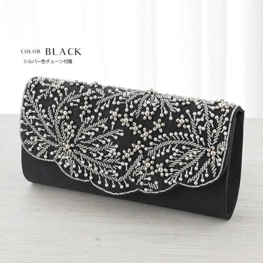 パーティーバッグ結婚式バッグレディース秋冬ビーズ刺しゅう/フェイクパール/ビーズ/スパンコール/コンパクト/2WAY小さめ