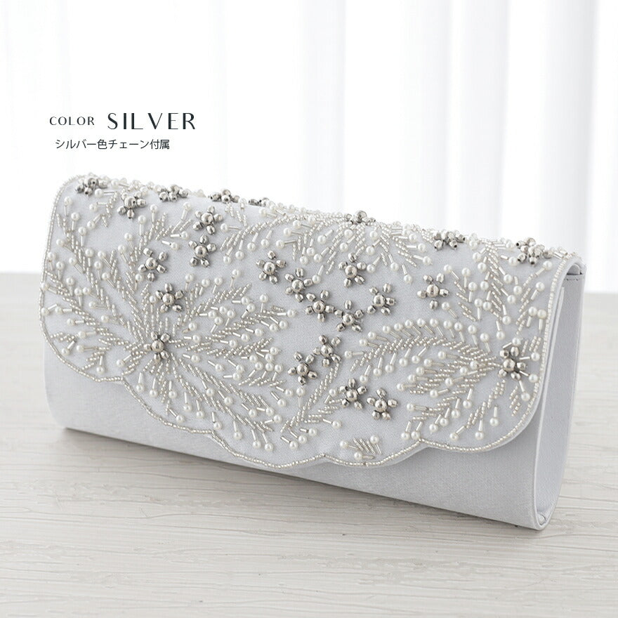 パーティーバッグ結婚式バッグレディース秋冬ビーズ刺しゅう/フェイクパール/ビーズ/スパンコール/コンパクト/2WAY小さめ