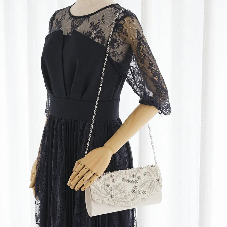 パーティーバッグ結婚式バッグレディース秋冬ビーズ刺しゅう/フェイクパール/ビーズ/スパンコール/コンパクト/2WAY小さめ