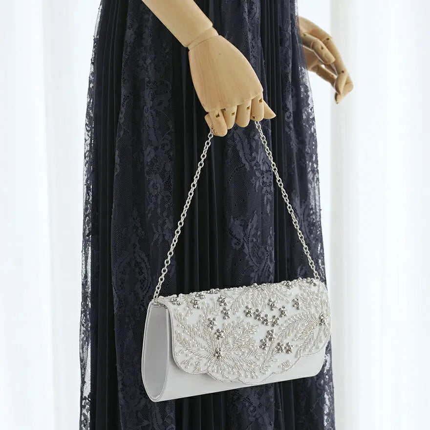 パーティーバッグ結婚式バッグレディース秋冬ビーズ刺しゅう/フェイクパール/ビーズ/スパンコール/コンパクト/2WAY小さめ