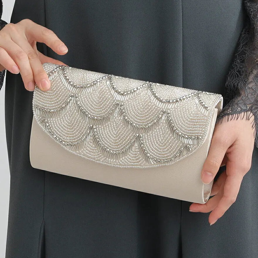 パーティーバッグ結婚式バッグレディース秋冬ビーズ刺しゅう/フェイクパール/ビーズ/スパンコール/コンパクト/2WAY小さめ