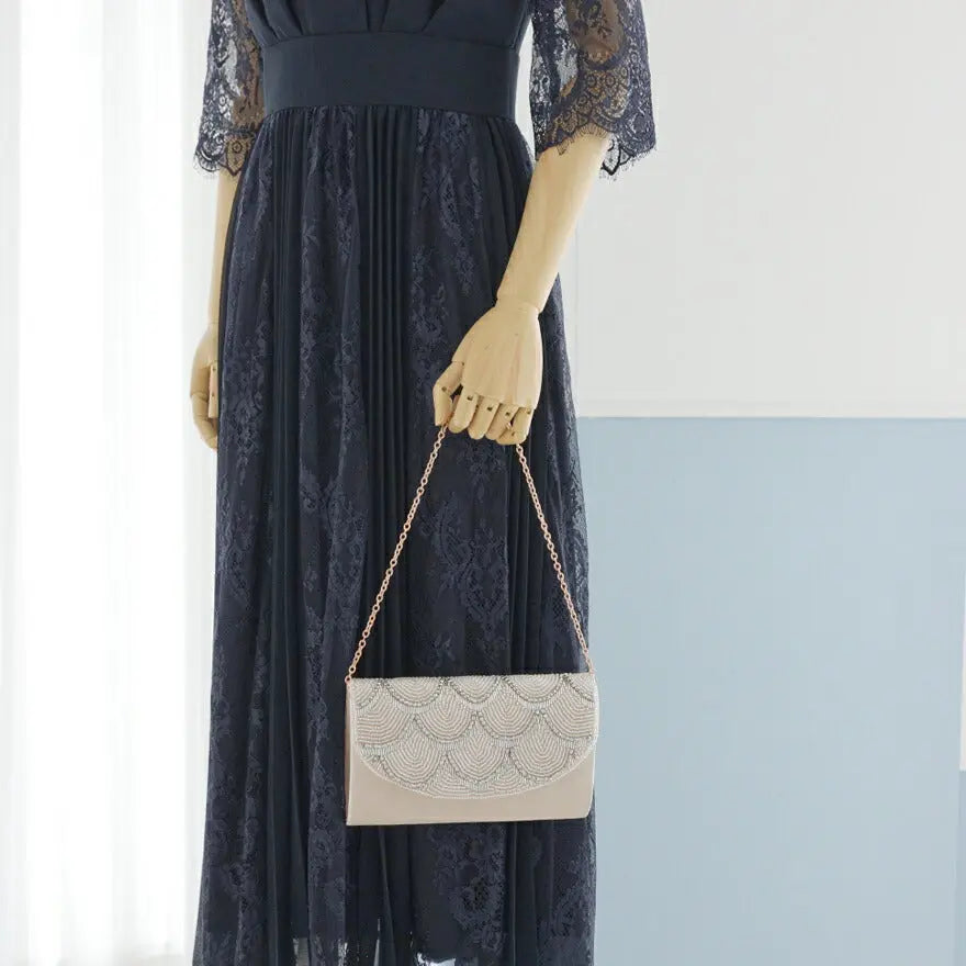 パーティーバッグ結婚式バッグレディース秋冬ビーズ刺しゅう/フェイクパール/ビーズ/スパンコール/コンパクト/2WAY小さめ