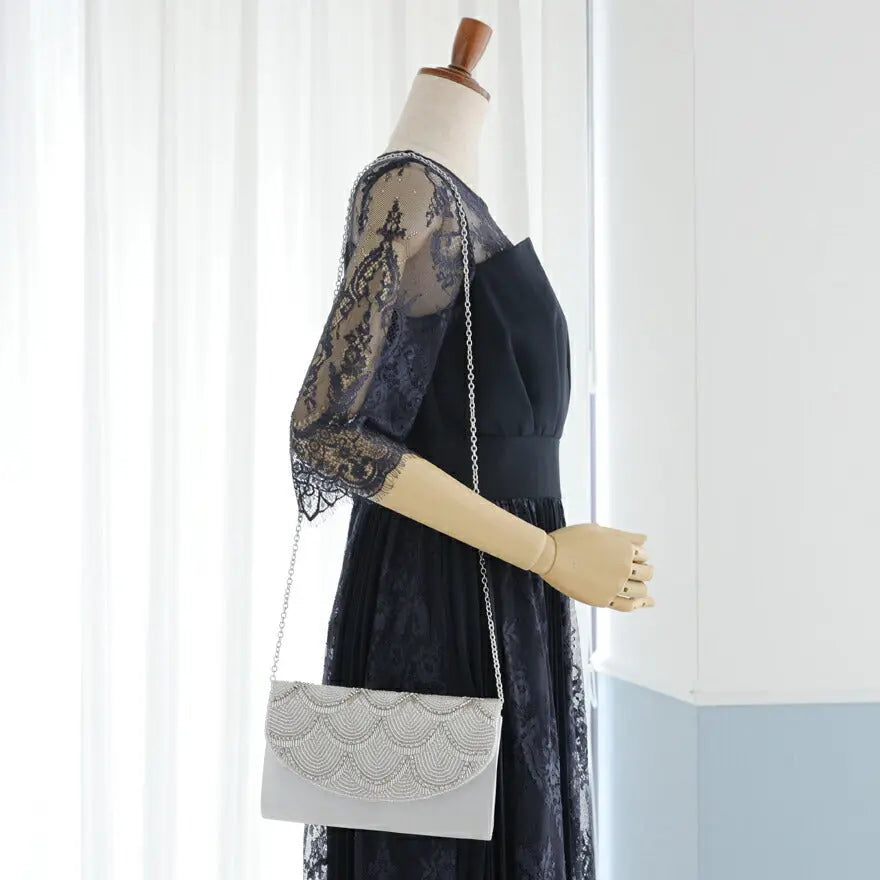 パーティーバッグ結婚式バッグレディース秋冬ビーズ刺しゅう/フェイクパール/ビーズ/スパンコール/コンパクト/2WAY小さめ