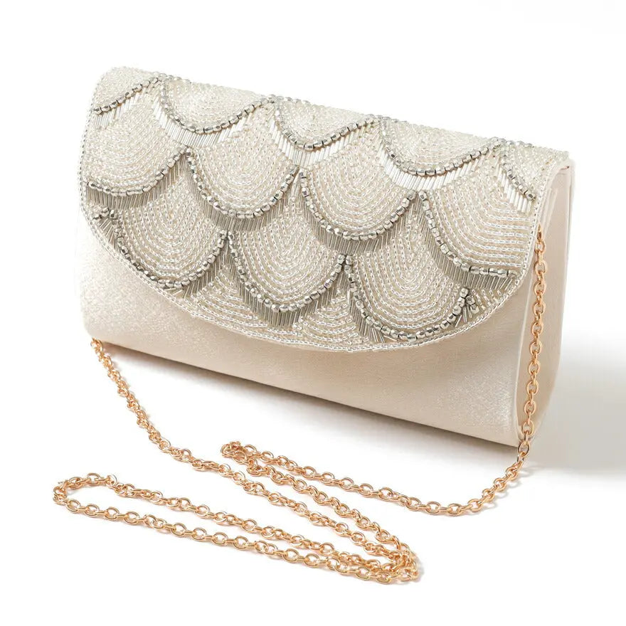 パーティーバッグ結婚式バッグレディース秋冬ビーズ刺しゅう/フェイクパール/ビーズ/スパンコール/コンパクト/2WAY小さめ