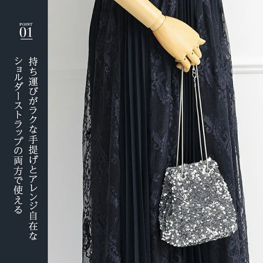 パーティーバッグ結婚式バッグレディース秋冬ビーズ刺しゅう/フェイクパール/ビーズ/スパンコール/コンパクト/2WAY小さめ