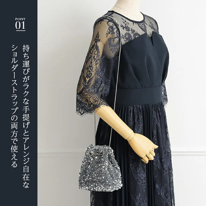 パーティーバッグ結婚式バッグレディース秋冬ビーズ刺しゅう/フェイクパール/ビーズ/スパンコール/コンパクト/2WAY小さめ