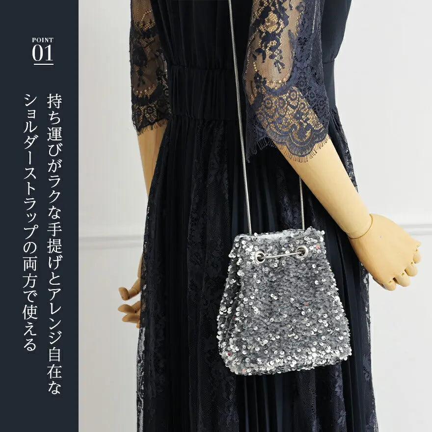 パーティーバッグ結婚式バッグレディース秋冬ビーズ刺しゅう/フェイクパール/ビーズ/スパンコール/コンパクト/2WAY小さめ