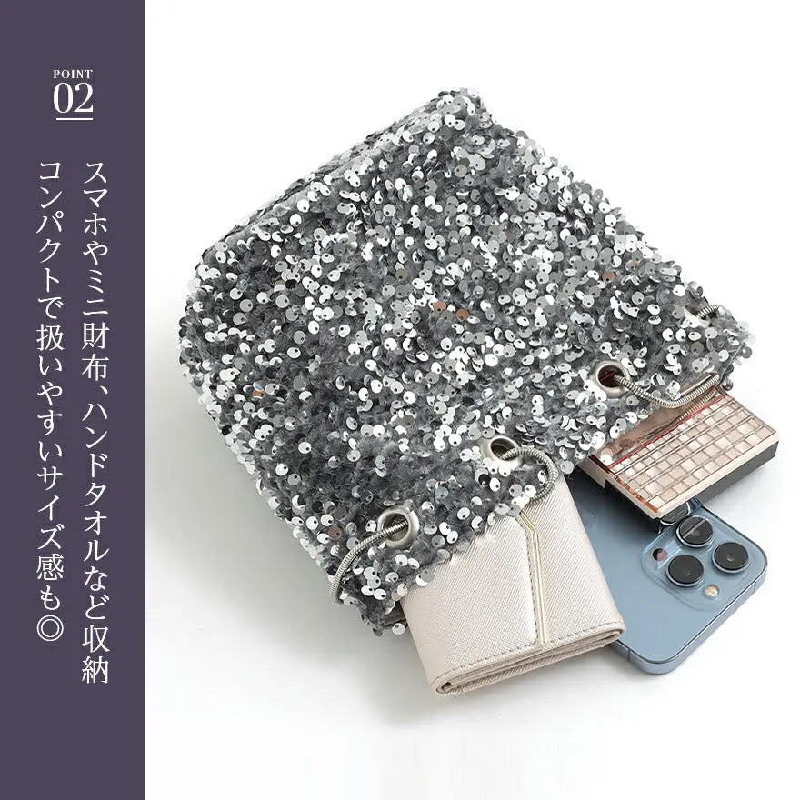 パーティーバッグ結婚式バッグレディース秋冬ビーズ刺しゅう/フェイクパール/ビーズ/スパンコール/コンパクト/2WAY小さめ