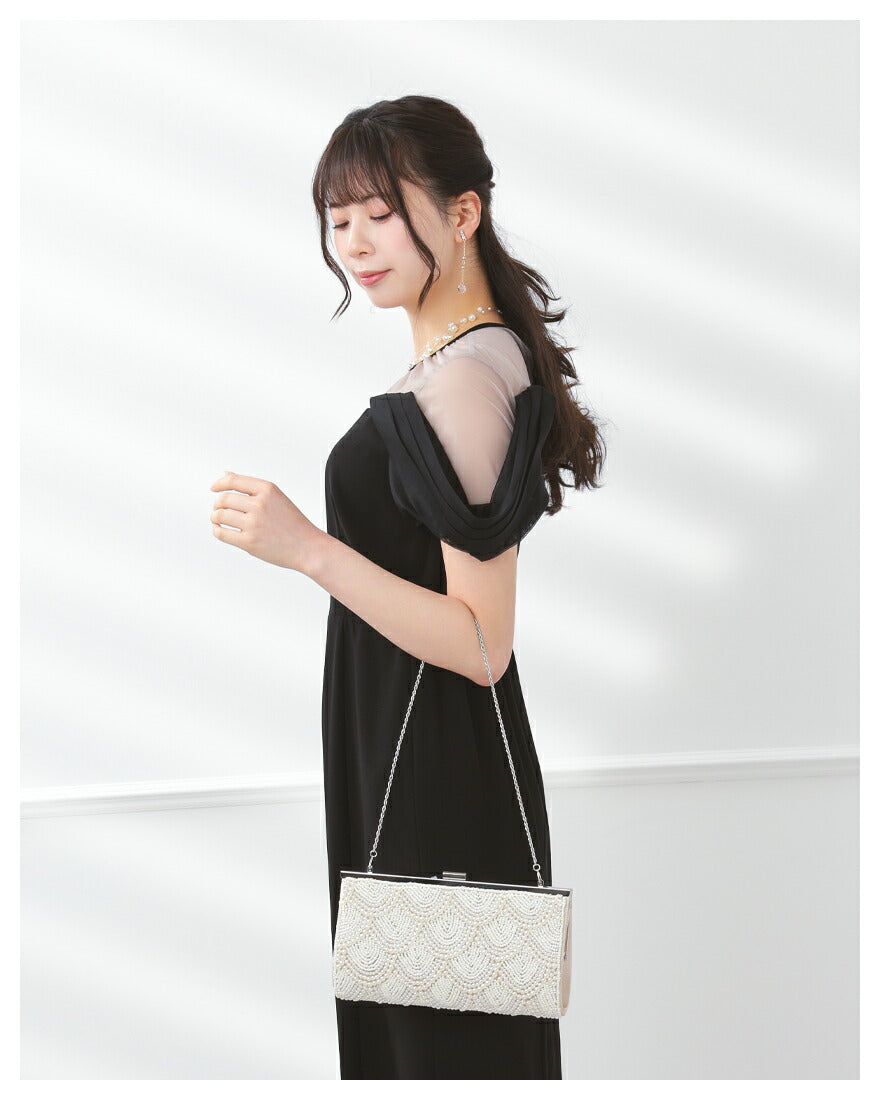 パーティーバッグ結婚式バッグクラッチバッグ大きめ/お呼ばれ/謝恩会/成人式/ショルダー/パール全3色