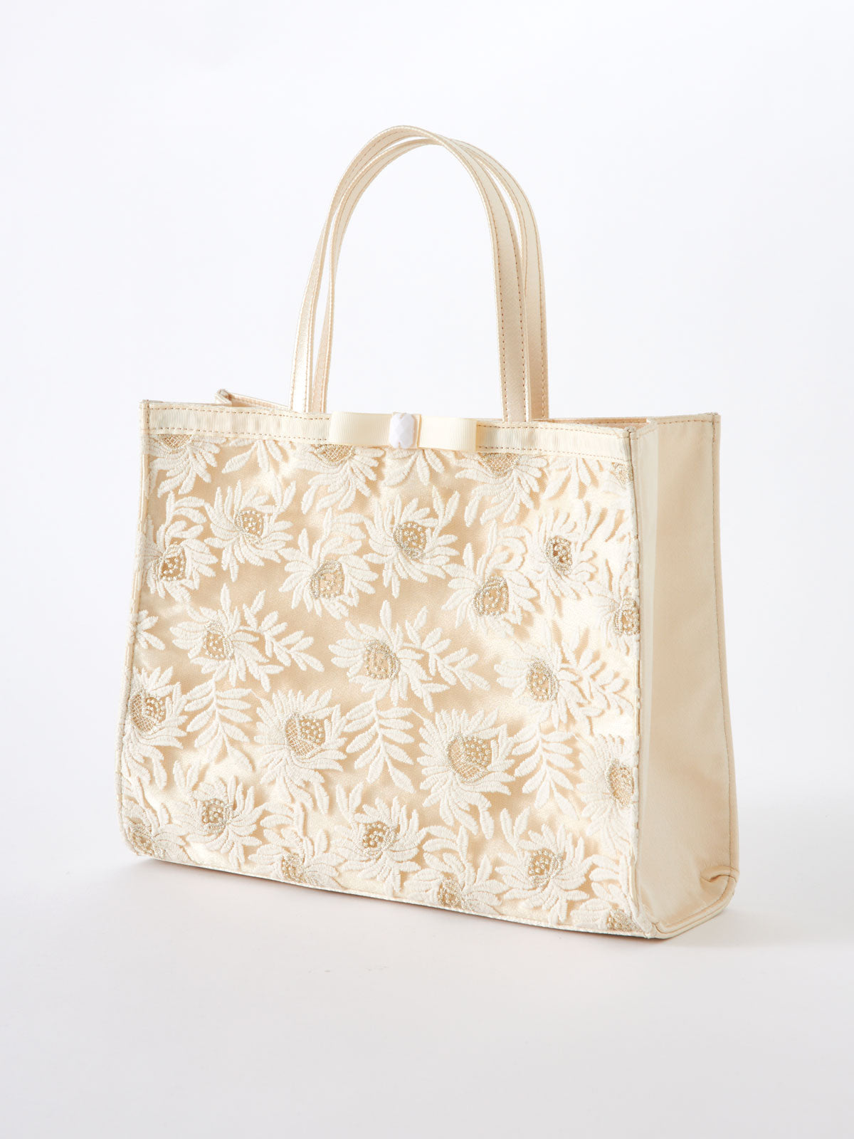 サブバッグ結婚式パーティートートA4フォーマルレース行事翌日配送おしゃれ華やか上品華奢サテンベージュ/ブラック