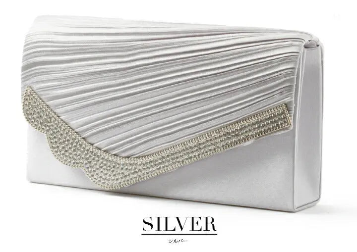 バッグ結婚式【大きめ】プリーツ＆ラインストーンのパーティーバッグ【クラッチバックパーティバッグ二次会服装謝恩会BAGクラッチバッグパーティーバック通販お呼ばれ服サブバッグ2次会服装楽天大きめ】