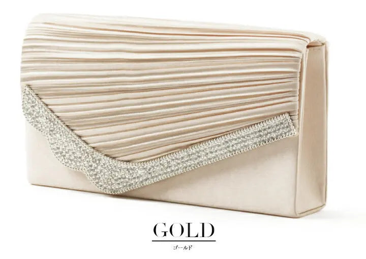 バッグ結婚式【大きめ】プリーツ＆ラインストーンのパーティーバッグ【クラッチバックパーティバッグ二次会服装謝恩会BAGクラッチバッグパーティーバック通販お呼ばれ服サブバッグ2次会服装楽天大きめ】