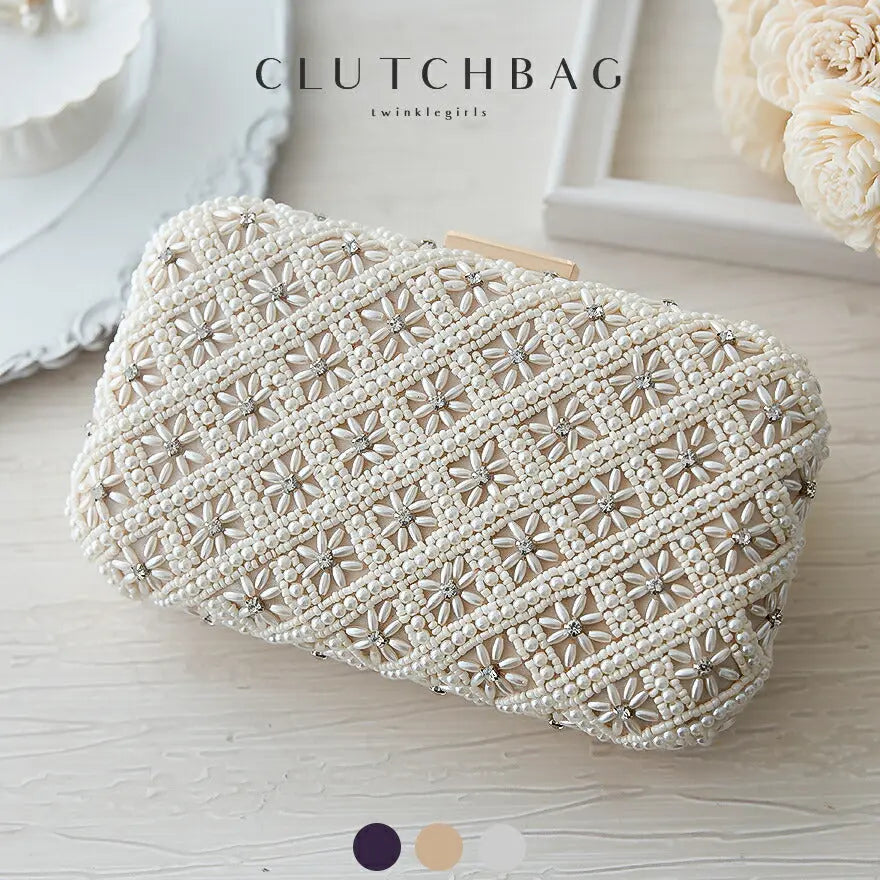 パーティーバッグ結婚式バッグレディース秋冬ビーズ刺しゅう/フェイクパール/ビーズ/スパンコール/コンパクト/2WAY小さめ