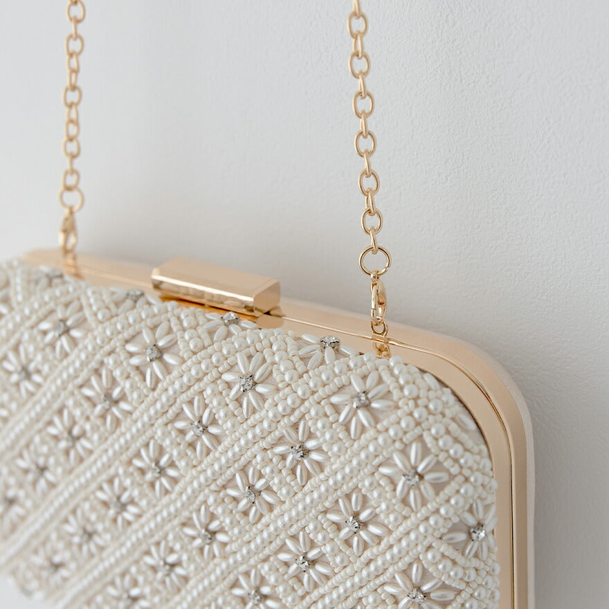 パーティーバッグ結婚式バッグレディース秋冬ビーズ刺しゅう/フェイクパール/ビーズ/スパンコール/コンパクト/2WAY小さめ