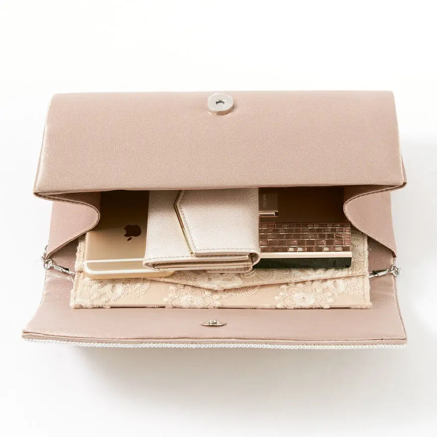 パーティーバッグ結婚式バッグ大きめベージュ/ブラック