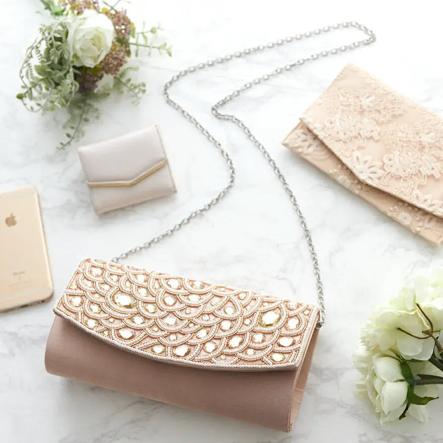 パーティーバッグ結婚式バッグ大きめベージュ/ブラック