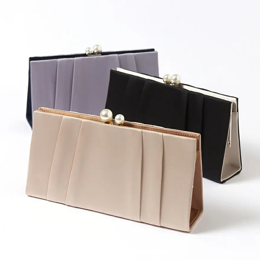 パーティーバッグ結婚式バッグサテンバッグがま口おしゃれ大人シンプル黒/ベージュ/ブルーグレーショルダー3WAY即日発送謝恩会