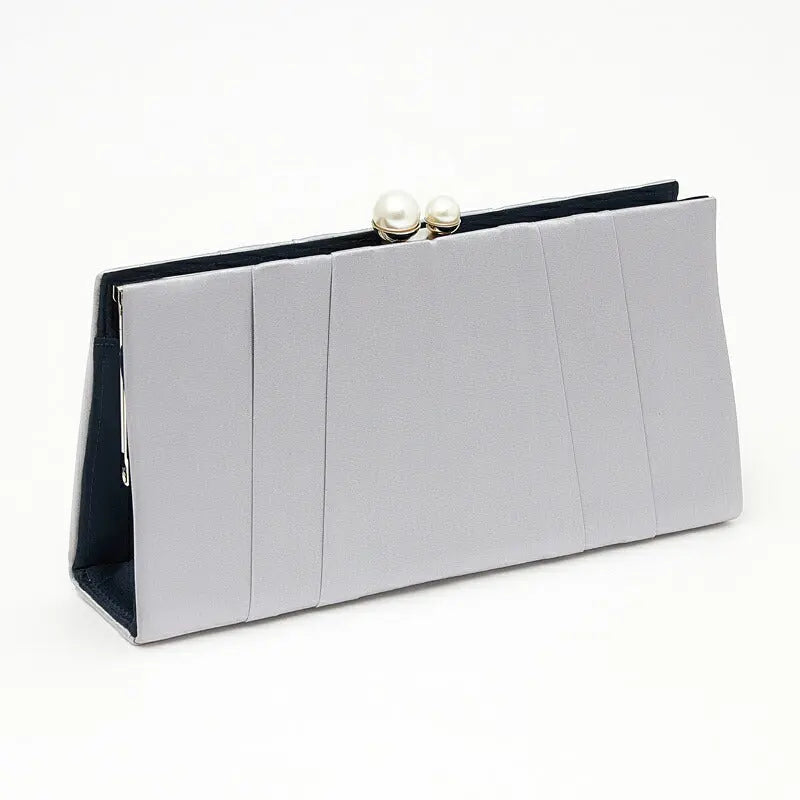 パーティーバッグ結婚式バッグサテンバッグがま口おしゃれ大人シンプル黒/ベージュ/ブルーグレーショルダー3WAY即日発送謝恩会