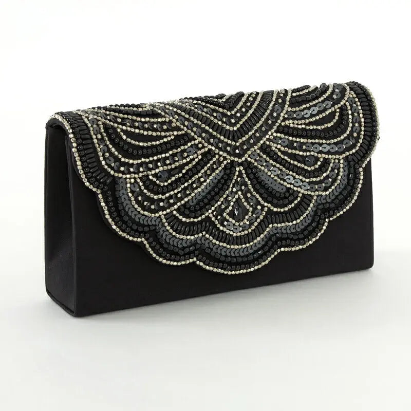 パーティーバッグ結婚式バッグビーズバッグスカラップパーティーバッグおしゃれかわいいシンプル黒/ベージュ/シルバーショルダー3WAY即日発送謝恩会