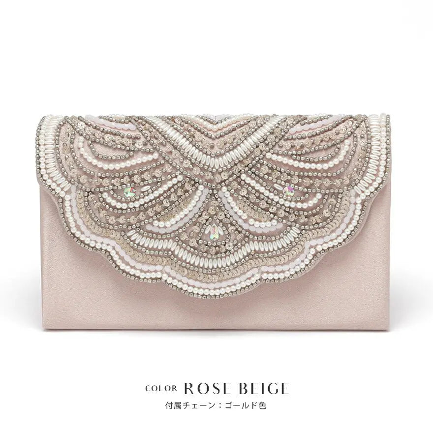 パーティーバッグ 結婚式 バッグ ビーズバッグ スカラップパーティーバッグ おしゃれ かわいい シンプル 黒/ベージュ/シルバー ショルダー 3WAY 即日発送  謝恩会 パーティードレス通販TwinkleGIrls