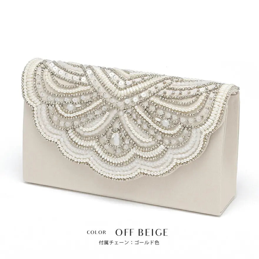 パーティーバッグ結婚式バッグビーズバッグスカラップパーティーバッグおしゃれかわいいシンプル黒/ベージュ/シルバーショルダー3WAY即日発送謝恩会