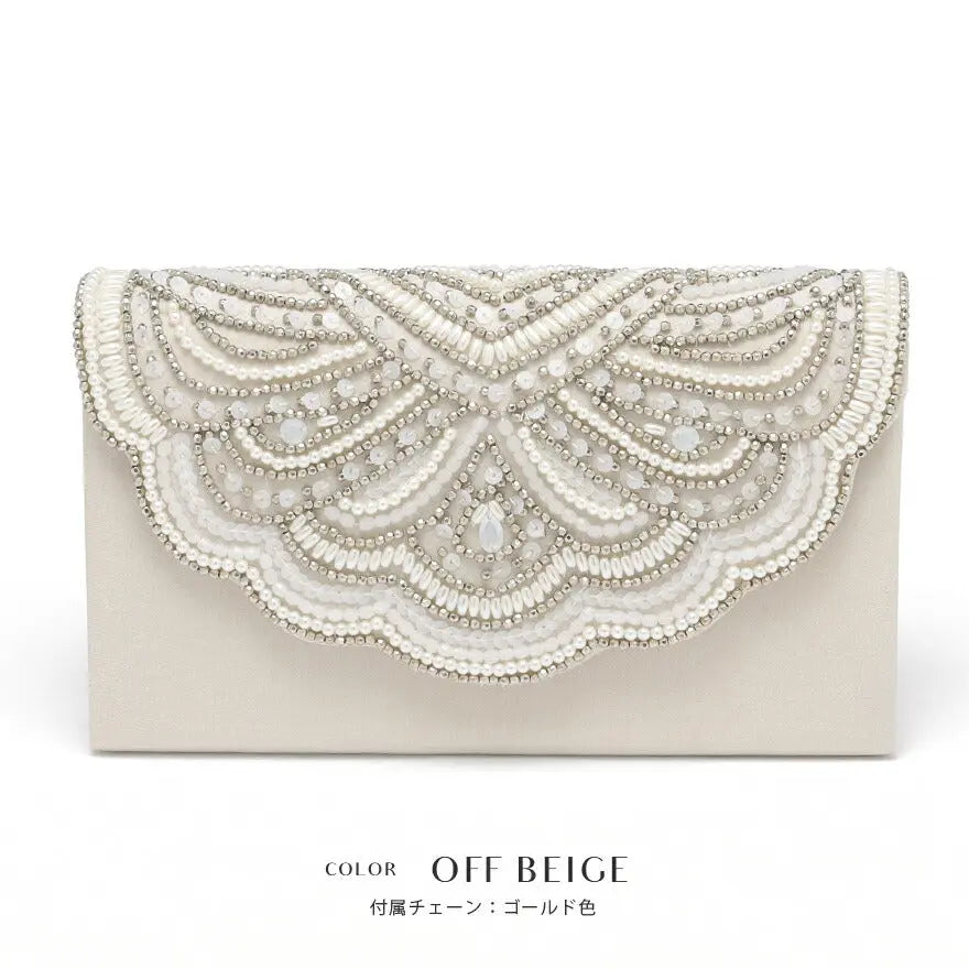 パーティーバッグ 結婚式 バッグ ビーズバッグ スカラップパーティーバッグ おしゃれ かわいい シンプル 黒/ベージュ/シルバー ショルダー 3WAY 即日発送  謝恩会 パーティードレス通販TwinkleGIrls