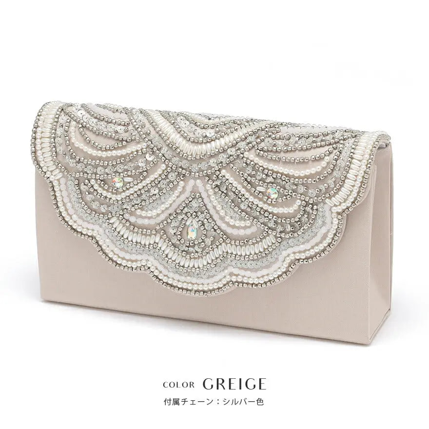 パーティーバッグ結婚式バッグビーズバッグスカラップパーティーバッグおしゃれかわいいシンプル黒/ベージュ/シルバーショルダー3WAY即日発送謝恩会