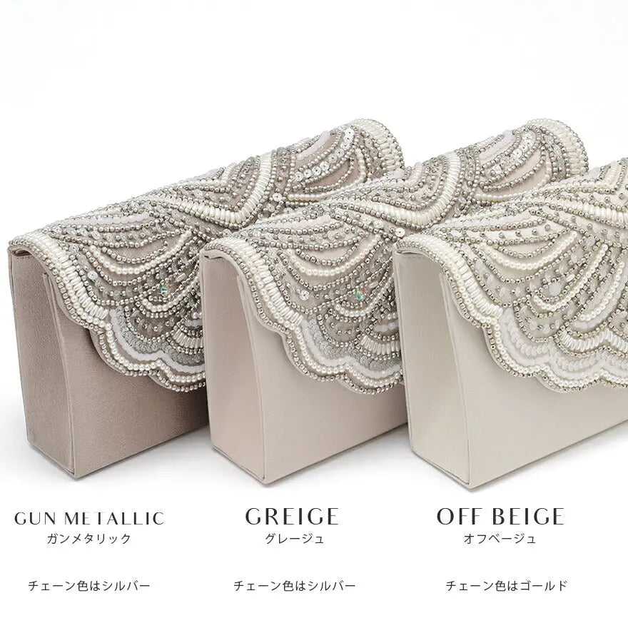 パーティーバッグ結婚式バッグビーズバッグスカラップパーティーバッグおしゃれかわいいシンプル黒/ベージュ/シルバーショルダー3WAY即日発送謝恩会