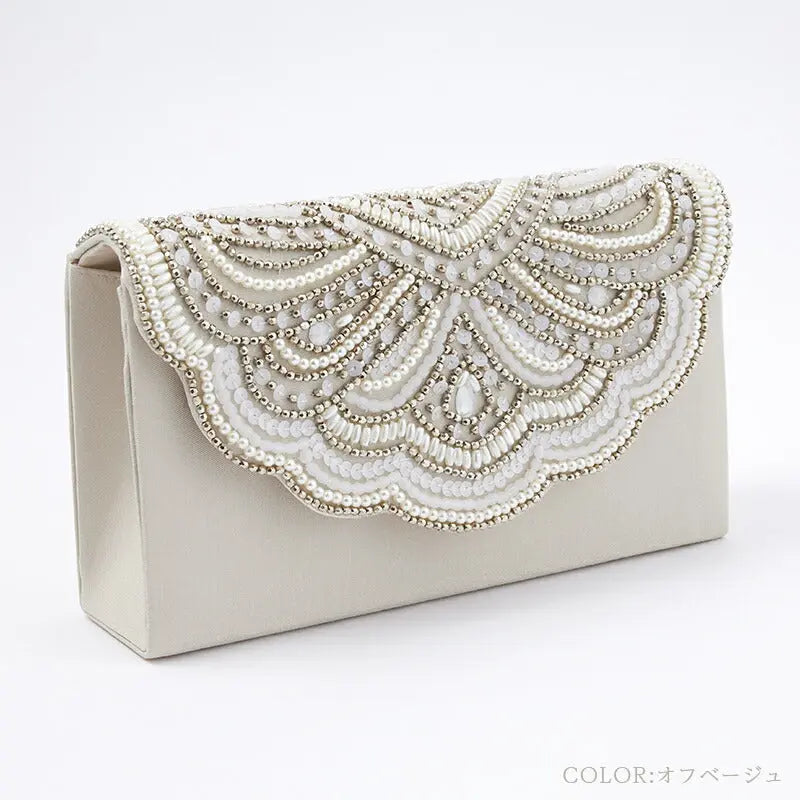 パーティーバッグ結婚式バッグビーズバッグスカラップパーティーバッグおしゃれかわいいシンプル黒/ベージュ/シルバーショルダー3WAY即日発送謝恩会