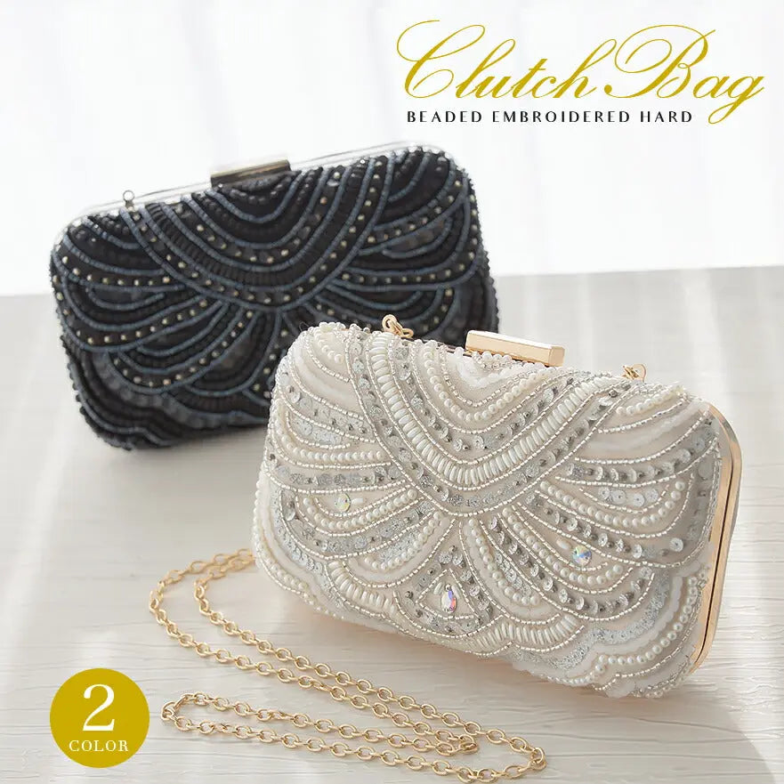 パーティーバッグ結婚式バッグレディース秋冬ビーズ刺しゅう/フェイクパール/ビーズ/スパンコール/コンパクト/2WAY小さめ