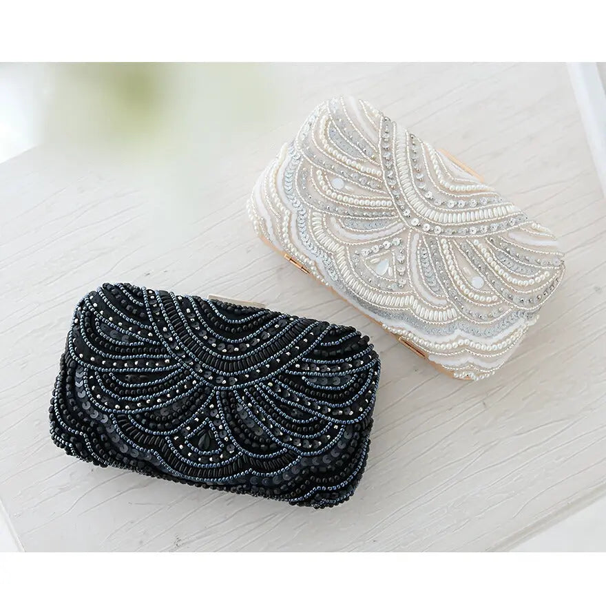 パーティーバッグ結婚式バッグレディース秋冬ビーズ刺しゅう/フェイクパール/ビーズ/スパンコール/コンパクト/2WAY小さめ