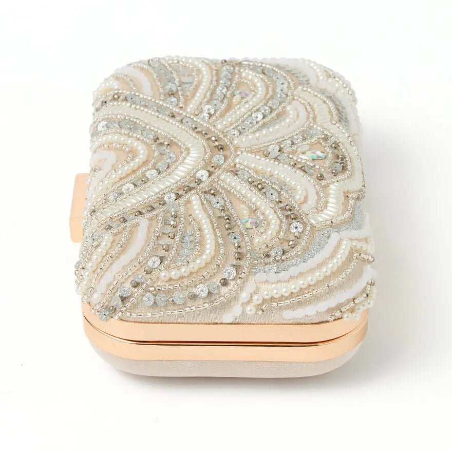 パーティーバッグ結婚式バッグレディース秋冬ビーズ刺しゅう/フェイクパール/ビーズ/スパンコール/コンパクト/2WAY小さめ