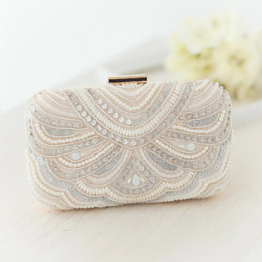 パーティーバッグ結婚式バッグレディース秋冬ビーズ刺しゅう/フェイクパール/ビーズ/スパンコール/コンパクト/2WAY小さめ