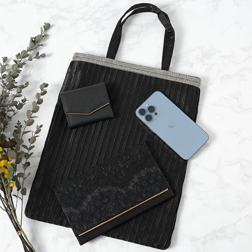 サブバッグ結婚式パーティートートA4フォーマルレース行事翌日配送おしゃれ華やか上品華奢サテンベージュ/ブラック