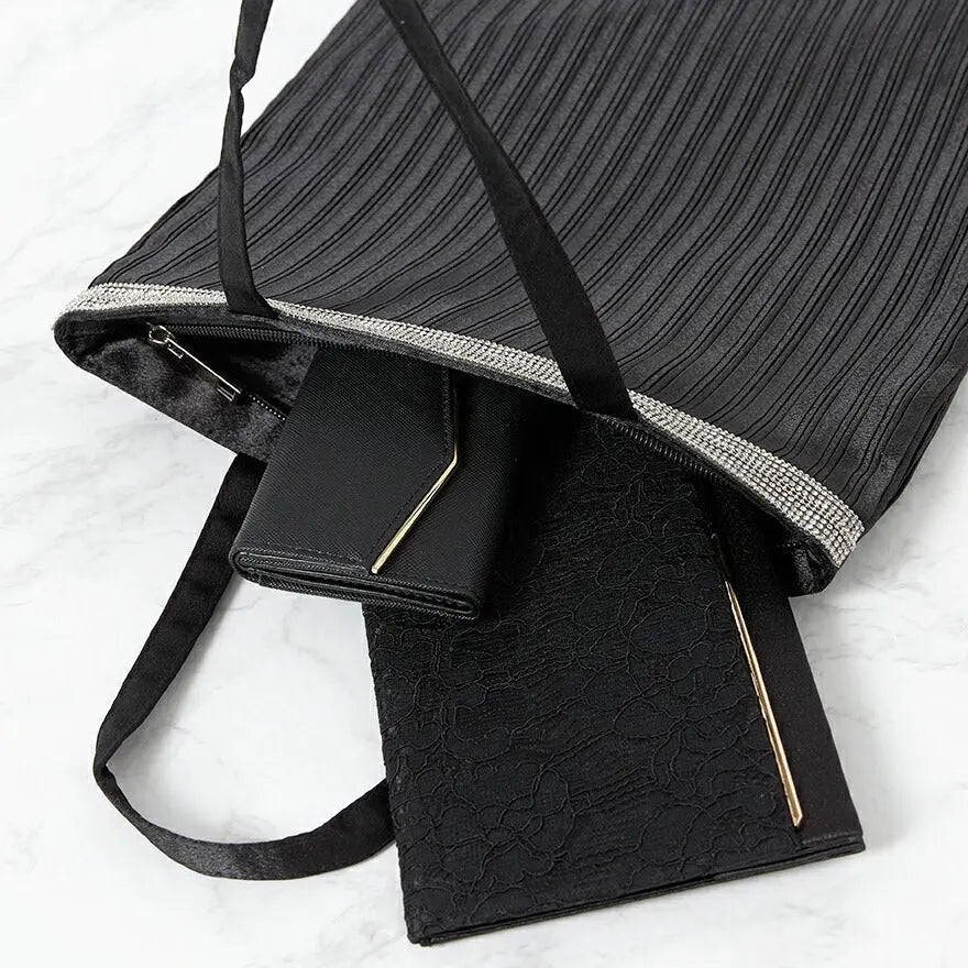 サブバッグ結婚式パーティートートA4フォーマルレース行事翌日配送おしゃれ華やか上品華奢サテンベージュ/ブラック