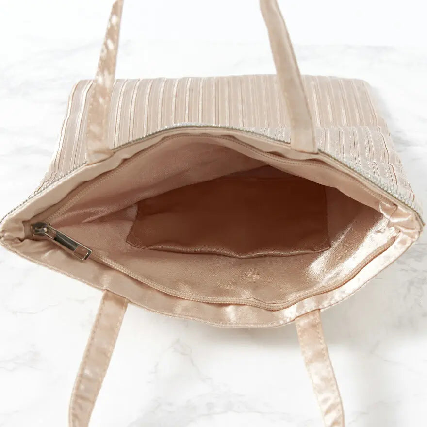 サブバッグ結婚式パーティートートA4フォーマルレース行事翌日配送おしゃれ華やか上品華奢サテンベージュ/ブラック