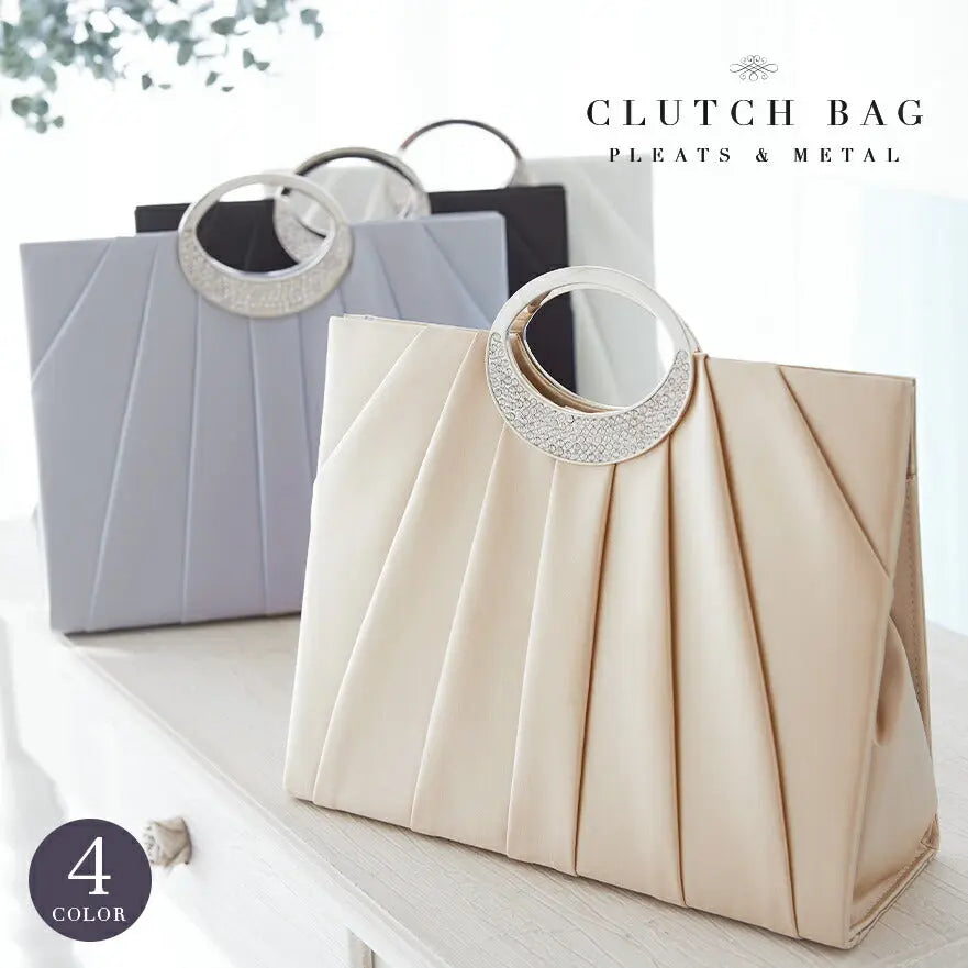 パーティーバッグ大きめ結婚式バッグクラッチバッグお呼ばれプリーツ/謝恩会/成人式/ショルダー全4色